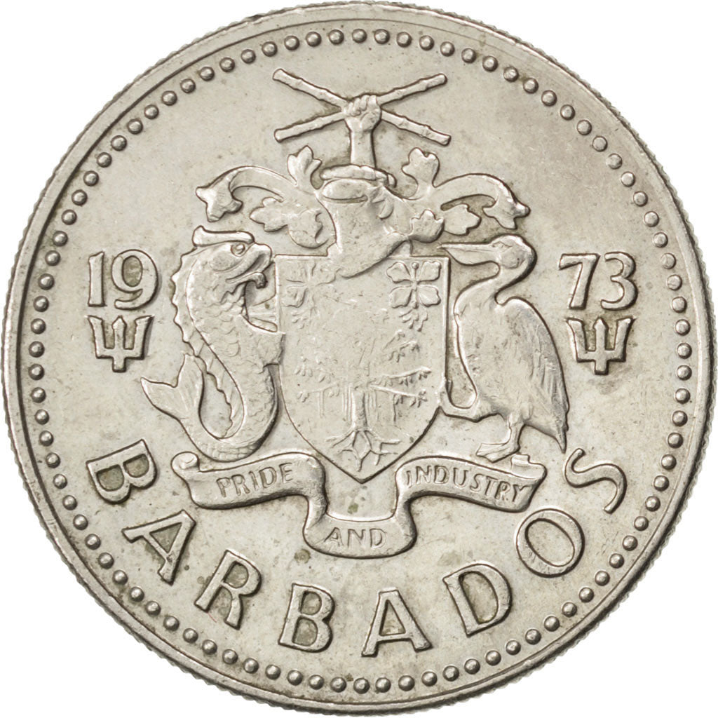 BARBADOS, 25 Cents, 1973, Franklin Mint, KM #13, AU(50-53), Copper-Nickel,...