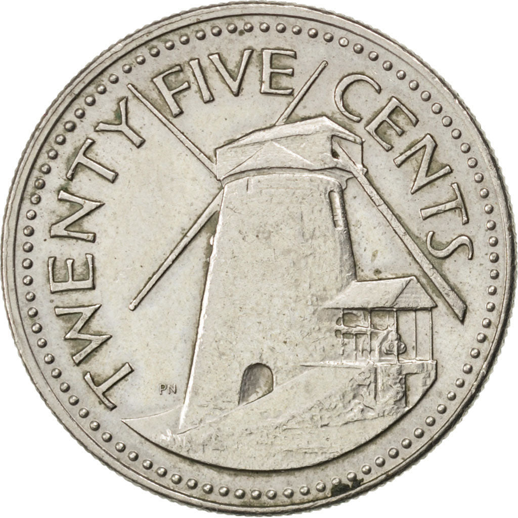 BARBADOS, 25 Cents, 1973, Franklin Mint, KM #13, AU(50-53), Copper-Nickel,...