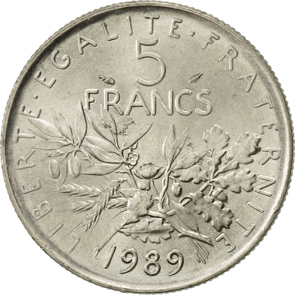 Francia, Semeuse, 5 Francs, 1989, Paris, EBC, Níquel recubierto de cobre -