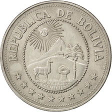 BOLIVIA, 5 Pesos Bolivianos, 1976, KM #197, AU(55-58), Nickel Clad Steel, 30,...
