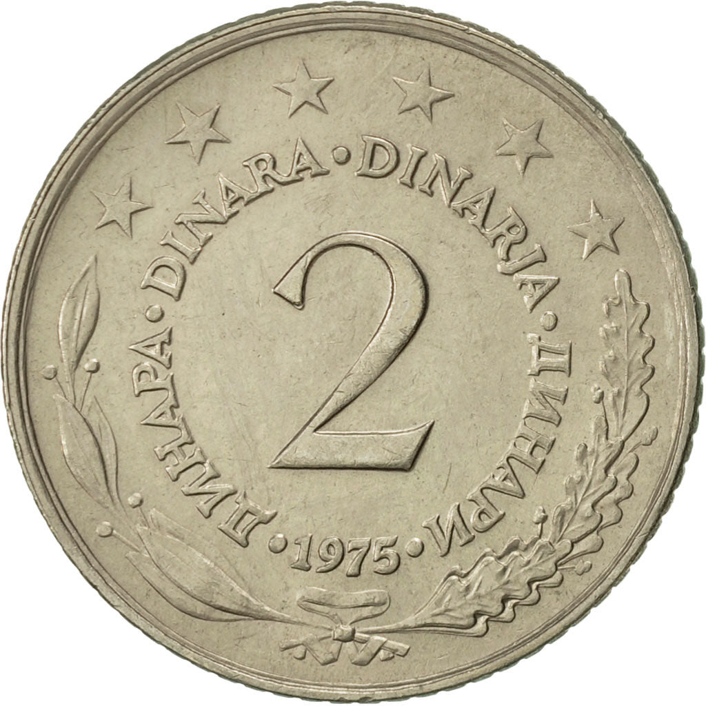 Yugoslavia, 2 Dinara, 1975, AU(50-53), Copper-Nickel-Zinc, KM:57