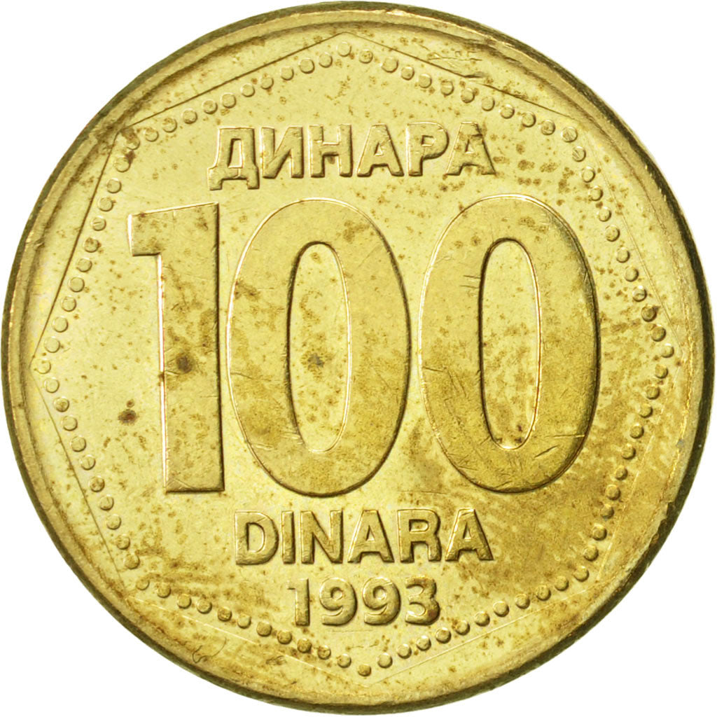Coin, Yugoslavia, 100 Dinara, 1993, EF(40-45), Brass, KM:159