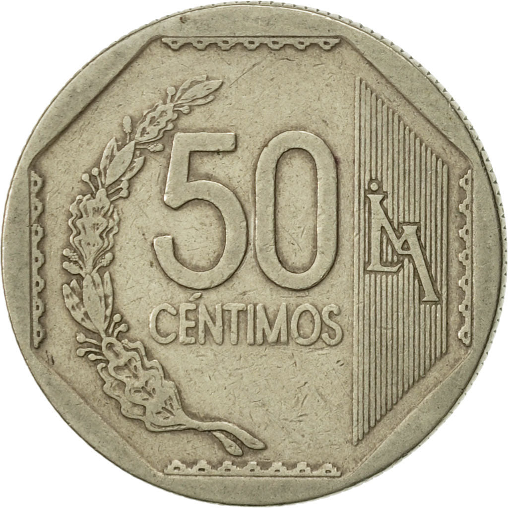 Moneda, Perú, 50 Centimos, 2003, Lima, MBC, Cobre - níquel - cinc, KM:307.4