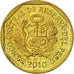 Moneta, Peru, 10 Centimos, 2010, Lima, EF(40-45), Mosiądz, KM:305.4