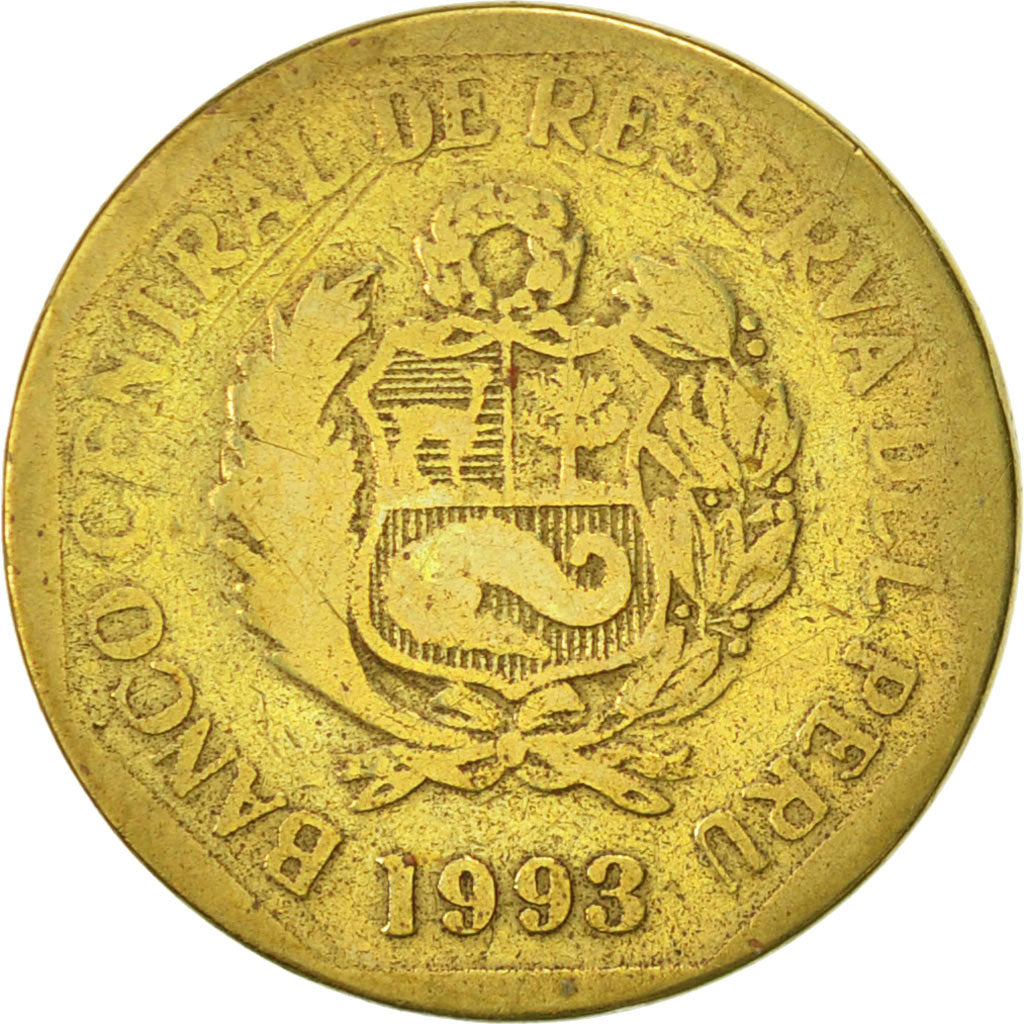 Monnaie, Pérou, 10 Centimos, 1993, Lima, TB+, Laiton, KM:305.1