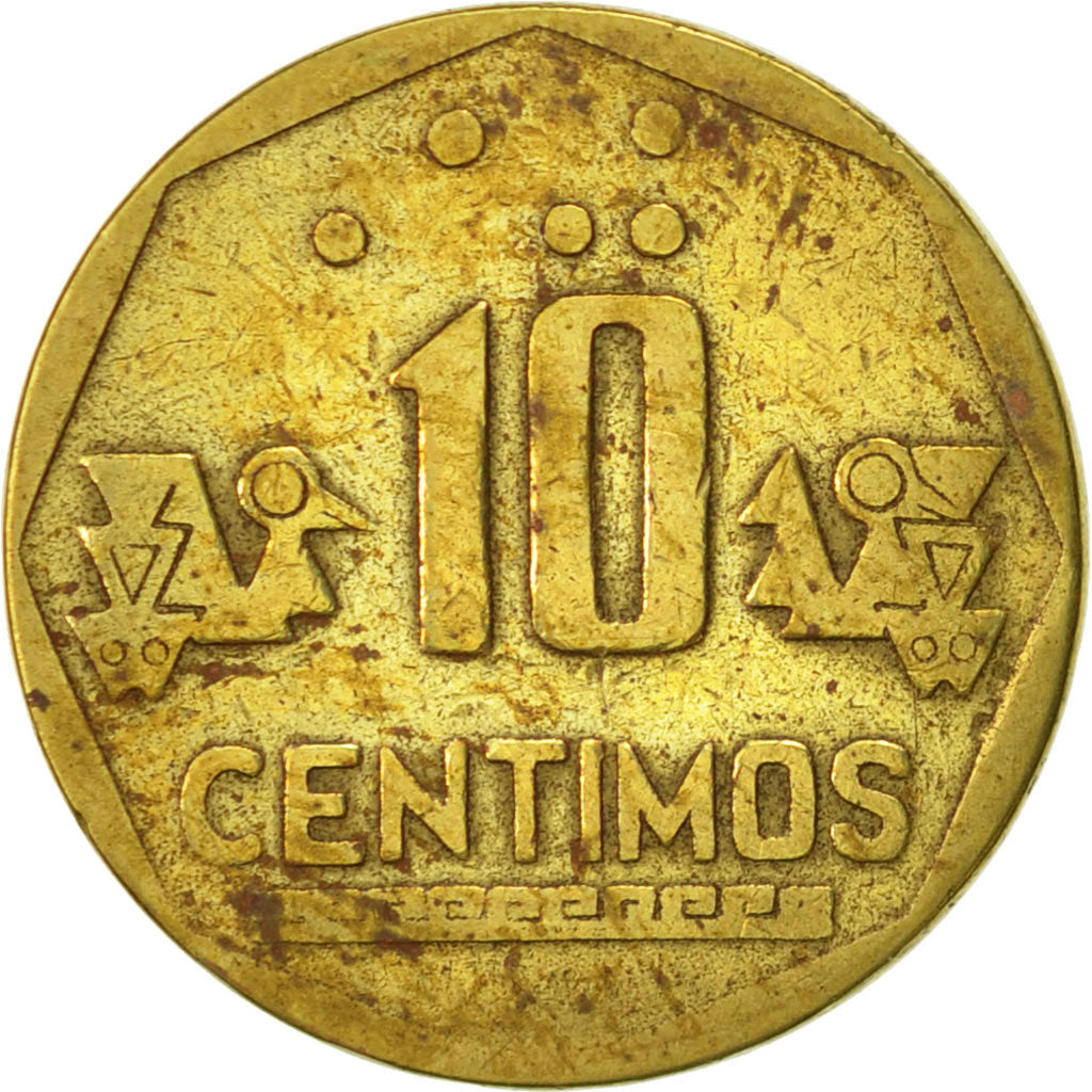 Monnaie, Pérou, 10 Centimos, 1993, Lima, TB+, Laiton, KM:305.1