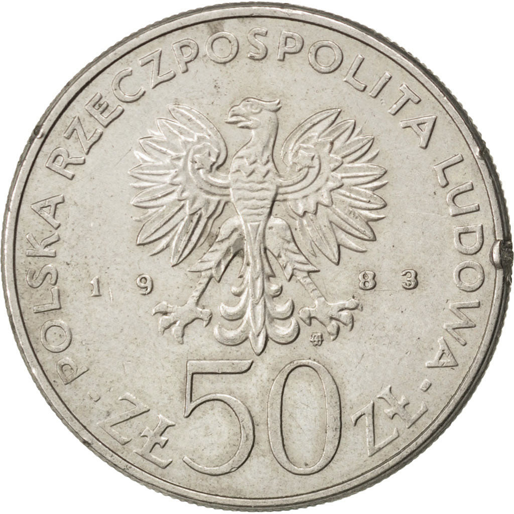 POLAND, 50 Zlotych, 1983, Warsaw, KM #145, AU(50-53), Copper-Nickel, 30.5, 11.47
