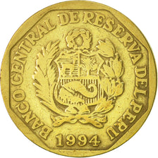 Moneda, Perú, 20 Centimos, 1994, Lima, MBC, Latón, KM:306.1