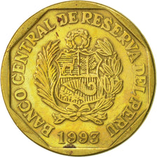 Moneda, Perú, 20 Centimos, 1993, Lima, MBC, Latón, KM:306.1