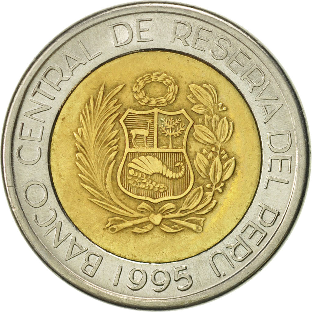 Coin, Peru, 5 Nuevos Soles, 1995, Lima, AU(50-53), Bi-Metallic, KM:316