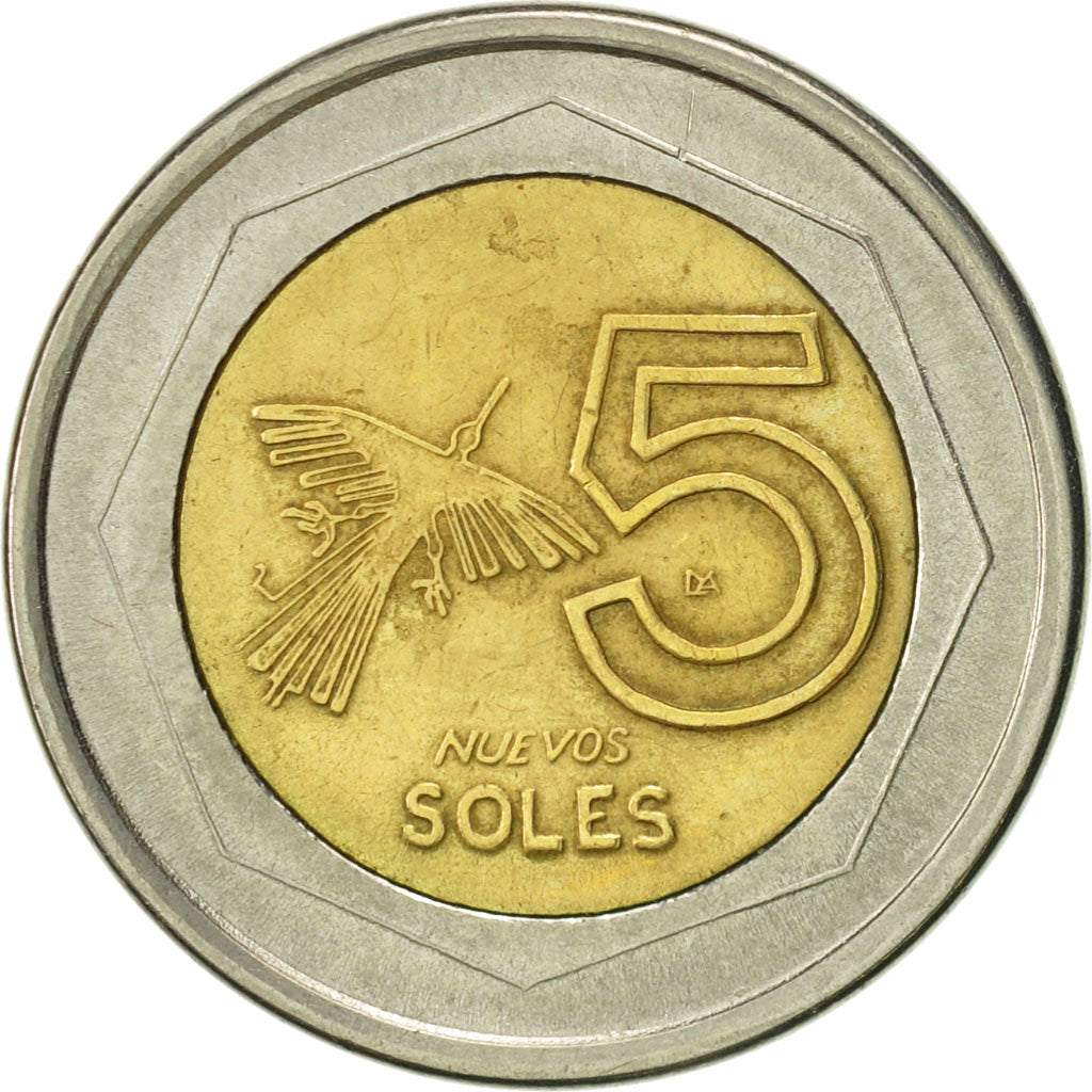 Coin, Peru, 5 Nuevos Soles, 1995, Lima, AU(50-53), Bi-Metallic, KM:316