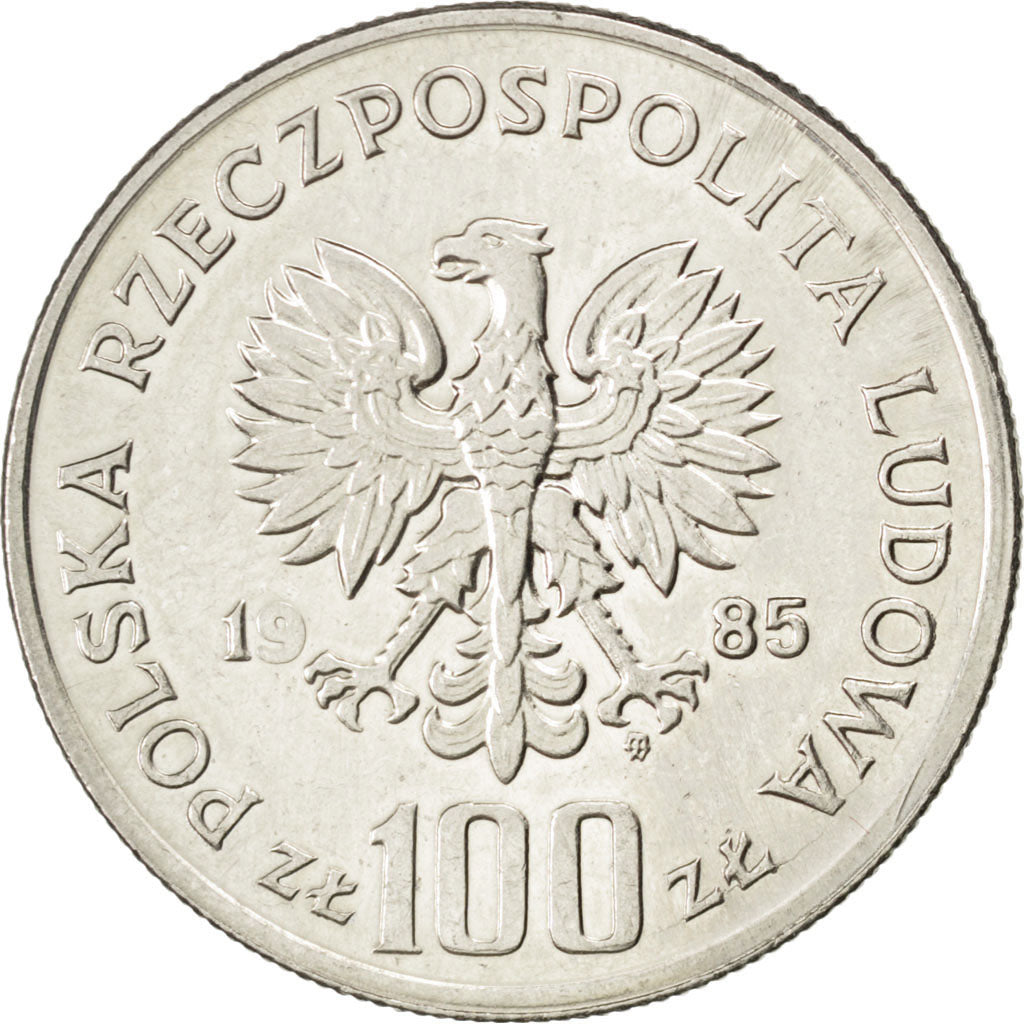 POLAND, 100 Zlotych, 1985, Warsaw, KM #157, AU(55-58), Nickel Plated Steel,...