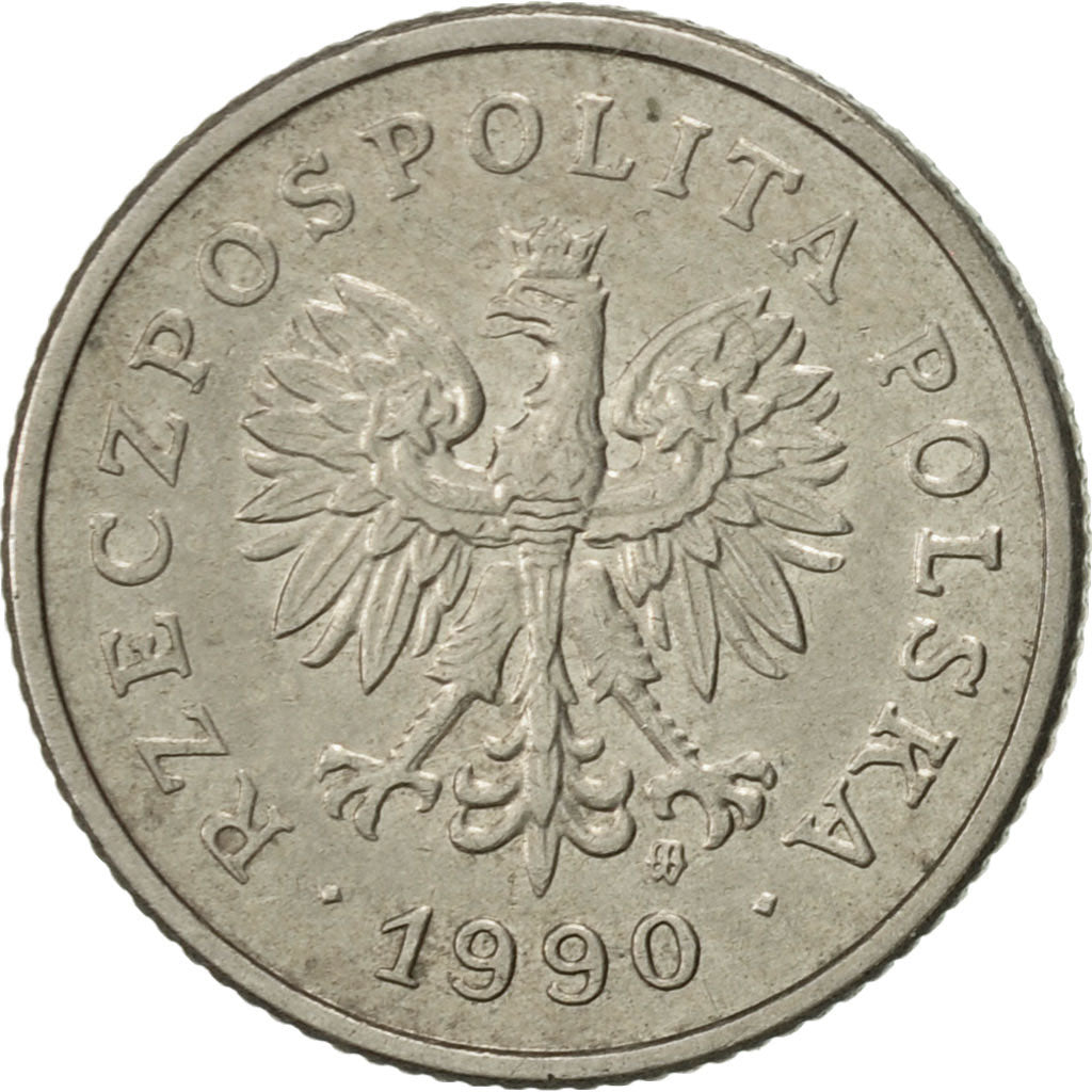 Poland, 20 Groszy, 1990, Warsaw, AU(55-58), Copper-nickel, KM:280