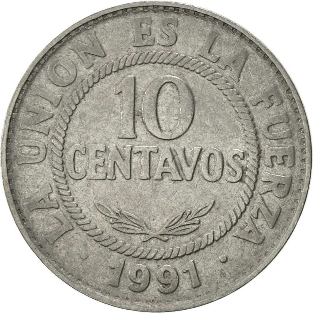 Coin, Bolivia, 10 Centavos, 1991, AU(50-53), Stainless Steel, KM:202