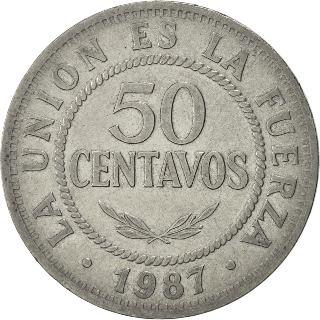 Coin, Bolivia, 50 Centavos, 1987, AU(50-53), Stainless Steel, KM:204