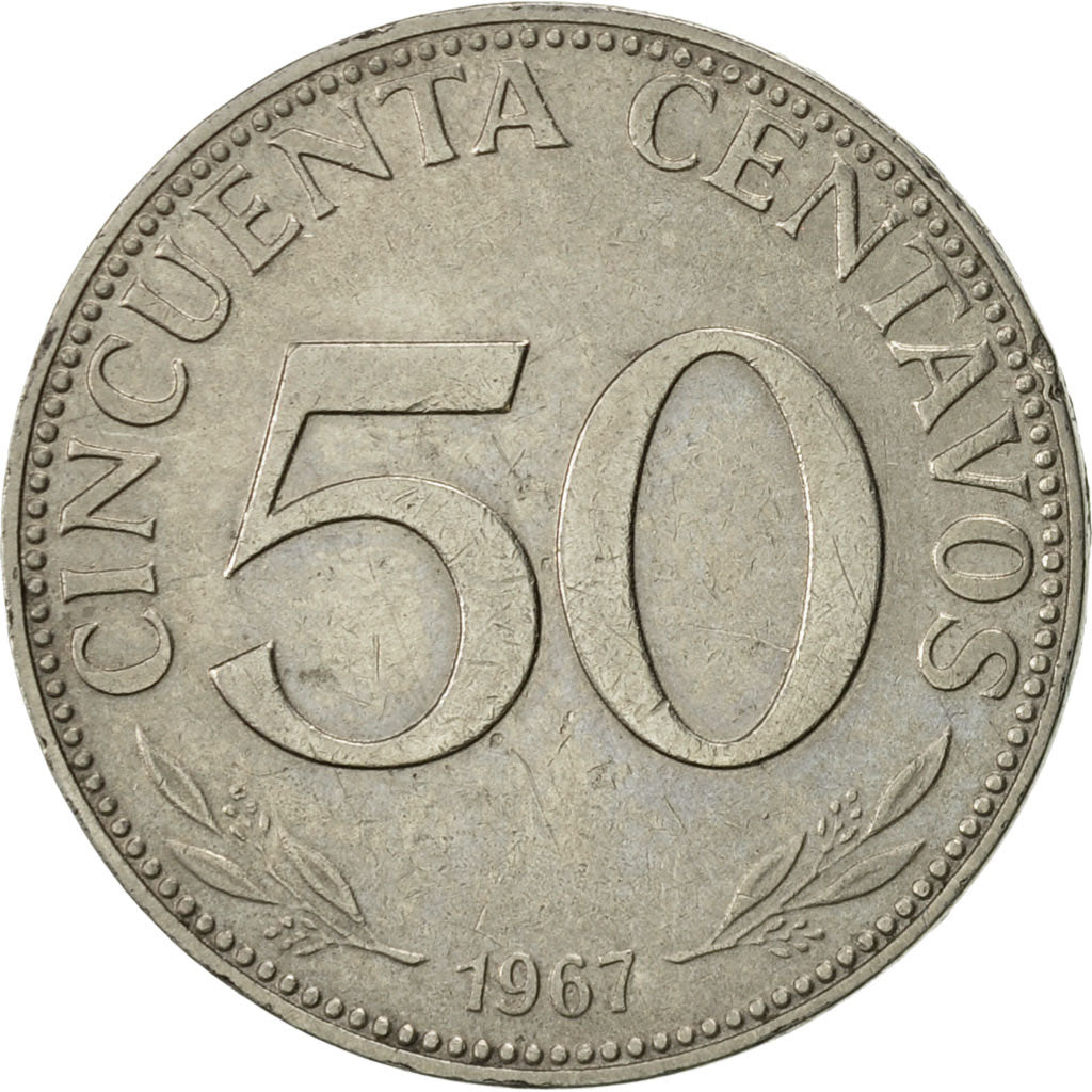 Bolivia, 50 Centavos, 1967, AU(50-53), Nickel Clad Steel, KM:190