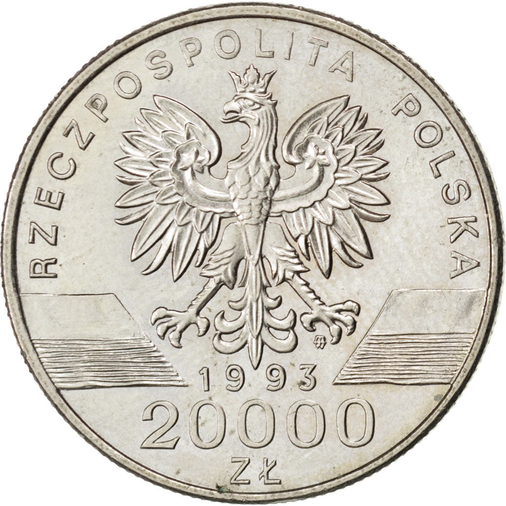 POLAND, 20000 Zlotych, 1993, Warsaw, KM #243, AU(55-58), Copper-Nickel, 29.5,...