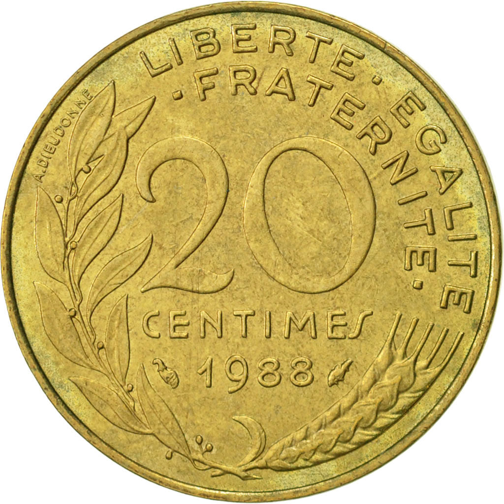 Munten, Frankrijk, Marianne, 20 Centimes, 1988, Paris, ZF, Aluminum-Bronze