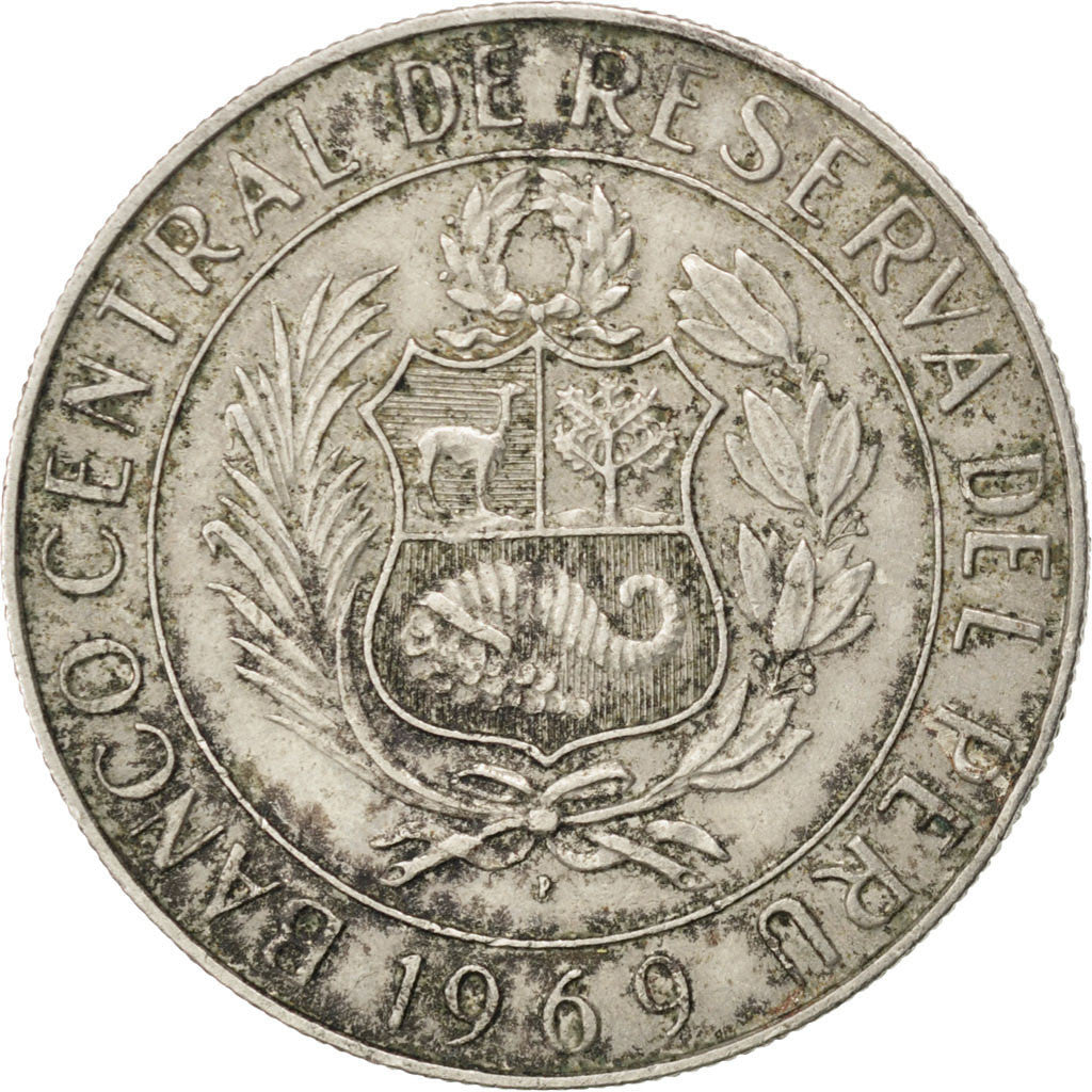 Moneda, Perú, 5 Soles, 1969, Paris, MBC, Cobre - níquel, KM:252