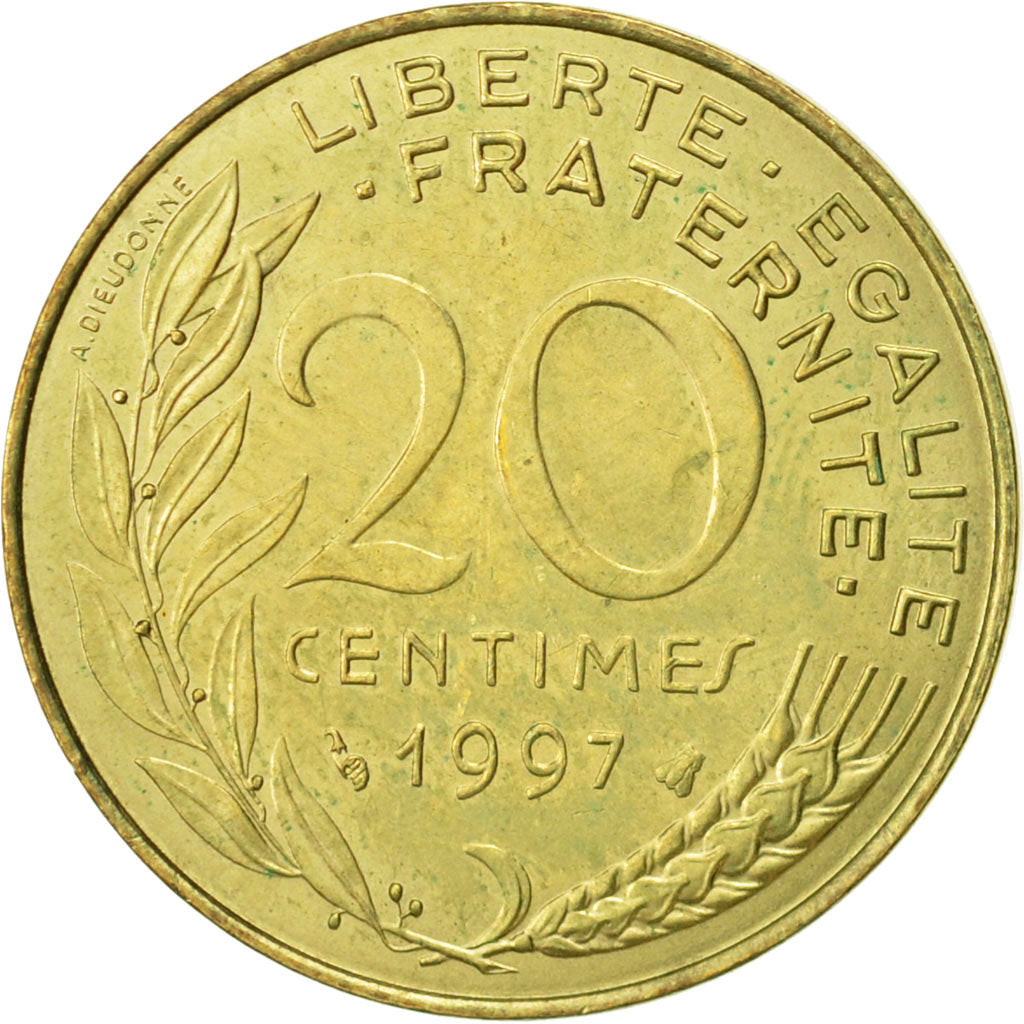 Moneda, Francia, Marianne, 20 Centimes, 1997, Paris, MBC+, Aluminio - bronce