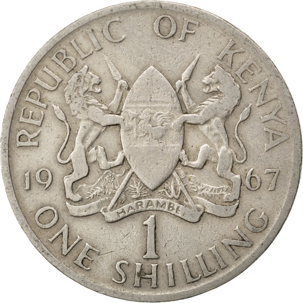 KENYA, Shilling, 1967, KM #5, VF(30-35), Copper-Nickel, 27.8, 7.55
