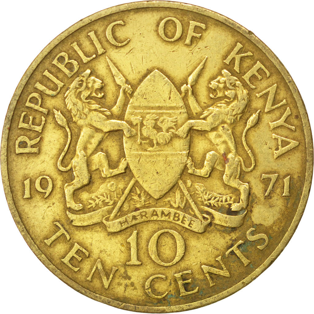 KENYA, 10 Cents, 1971, KM #11, EF(40-45), Nickel-Brass, 30.8, 9.55