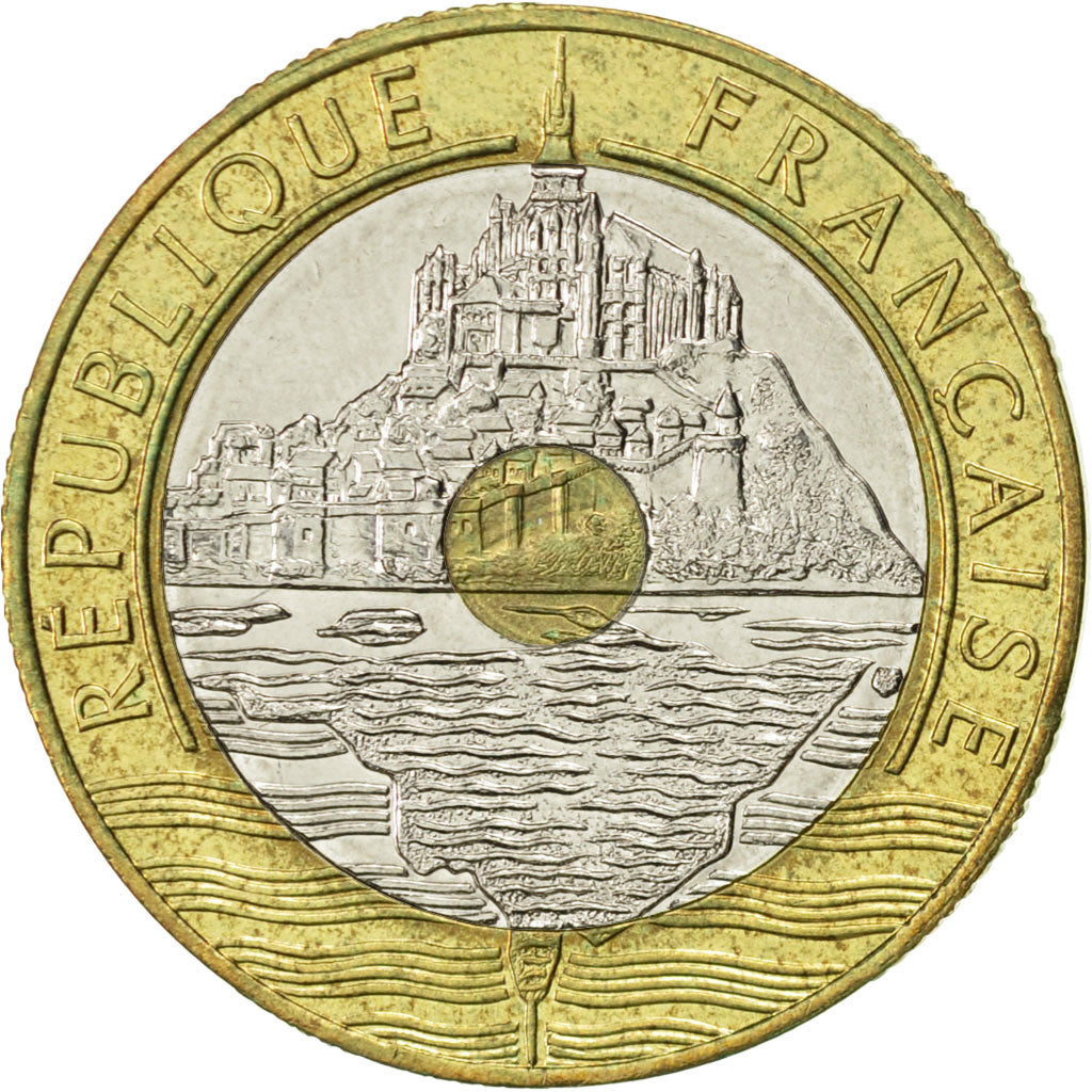 France, Mont Saint Michel, 20 Francs, 1995, Paris, AU(55-58), Tri-Metallic