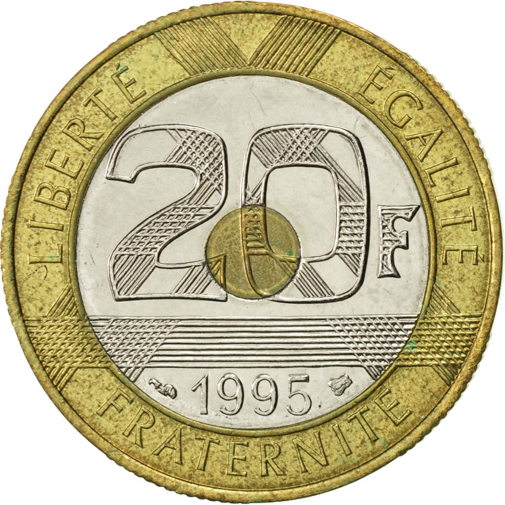 France, Mont Saint Michel, 20 Francs, 1995, Paris, AU(55-58), Tri-Metallic