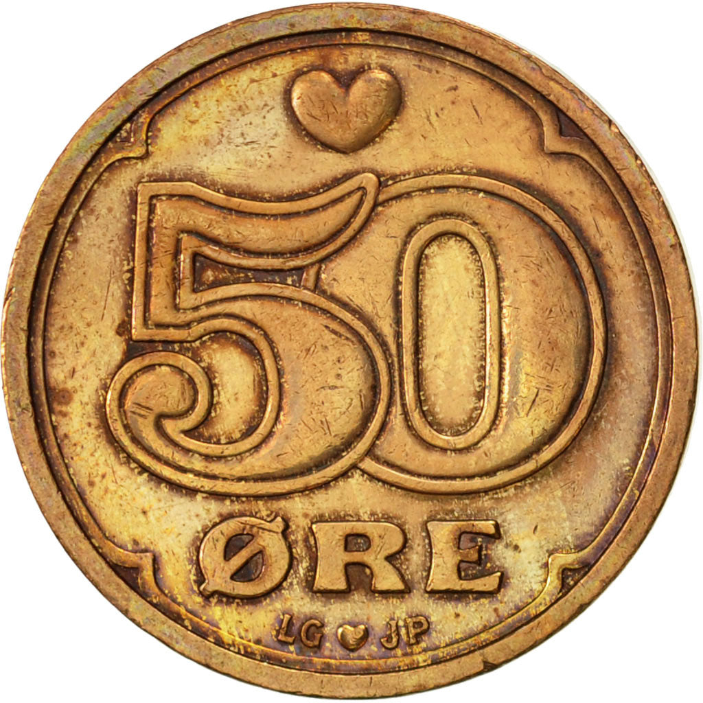 Moneta, Danimarca, Margrethe II, 50 Öre, 1993, Brondby, BB, Bronzo, KM:866.2
