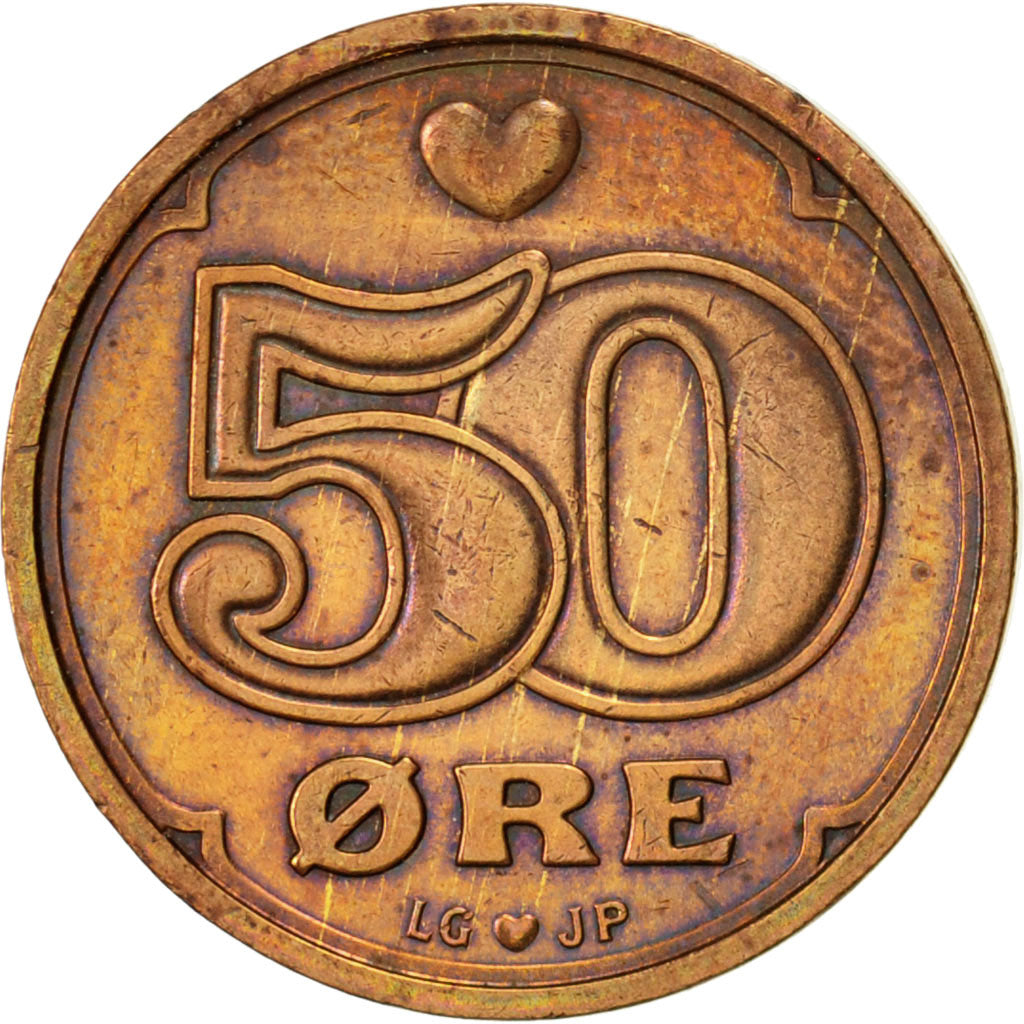 Coin, Denmark, Margrethe II, 50 Öre, 1995, Brondby, EF(40-45), Bronze, KM:866.2