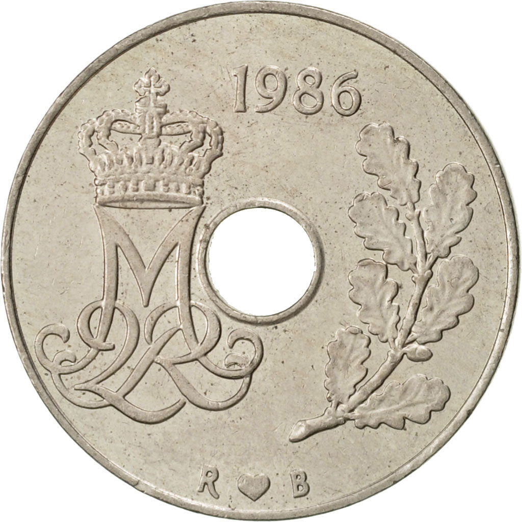 Coin, Denmark, Margrethe II, 25 Öre, 1986, Copenhagen, AU(50-53)