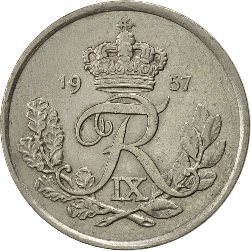 Coin, Denmark, Frederik IX, 25 Öre, 1957, Copenhagen, AU(50-53), Copper-nickel