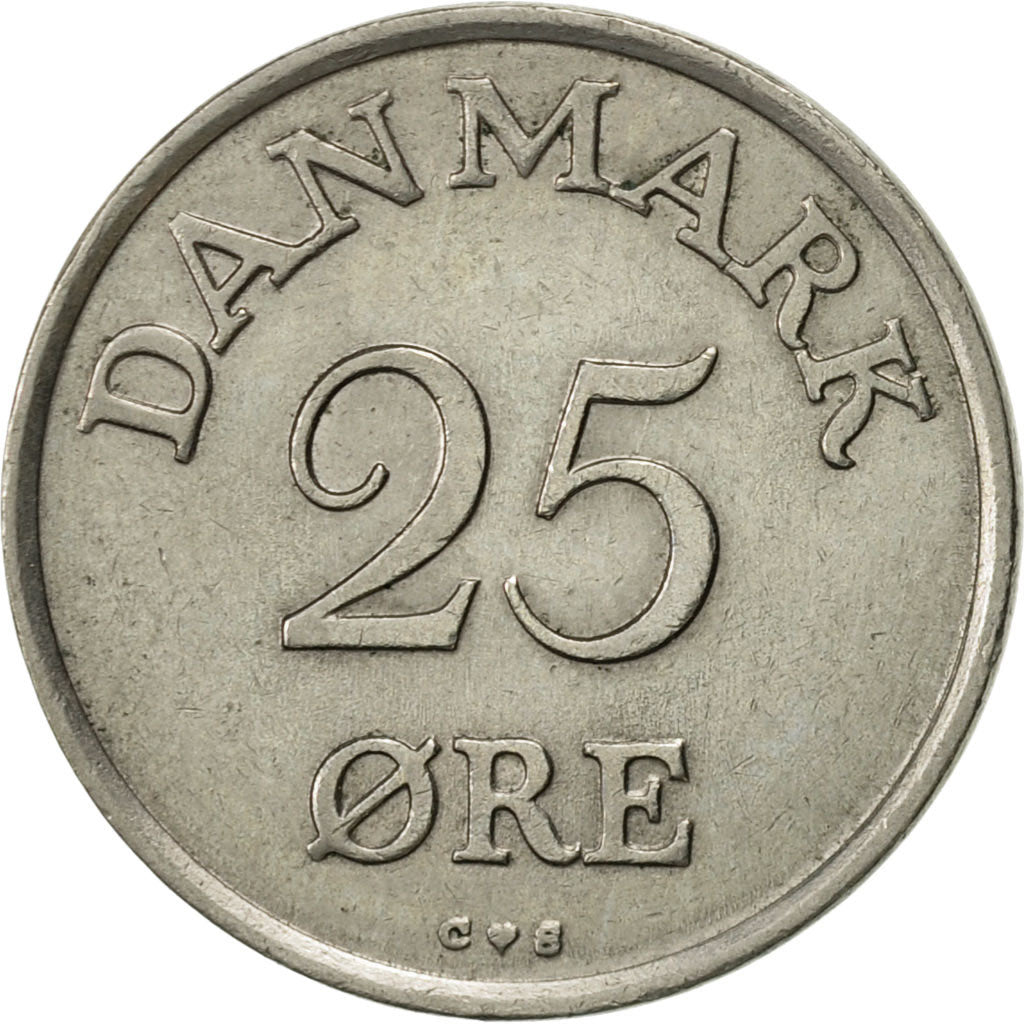 Coin, Denmark, Frederik IX, 25 Öre, 1957, Copenhagen, AU(50-53), Copper-nickel