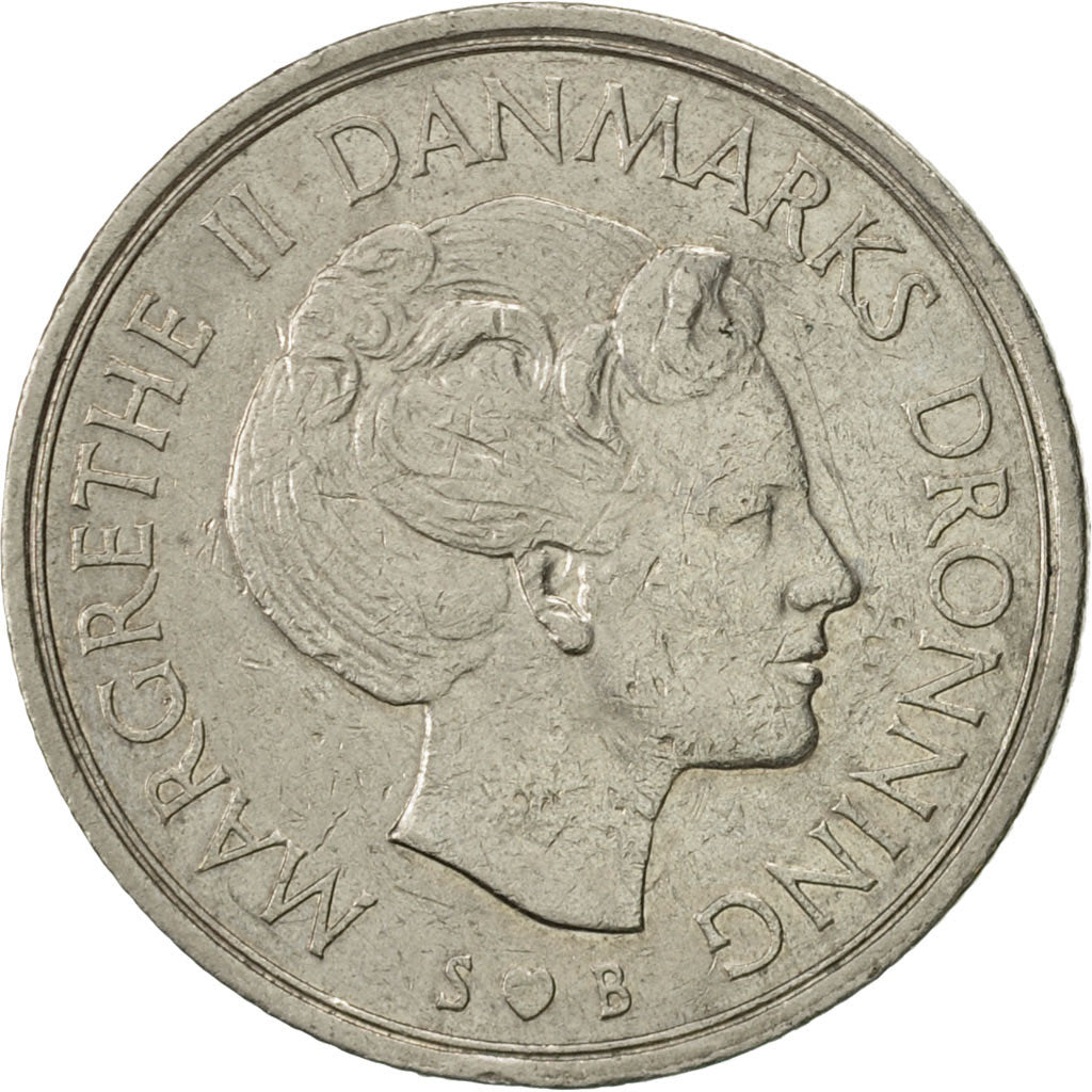 Coin, Denmark, Margrethe II, Krone, 1974, Copenhagen, AU(50-53), Copper-nickel