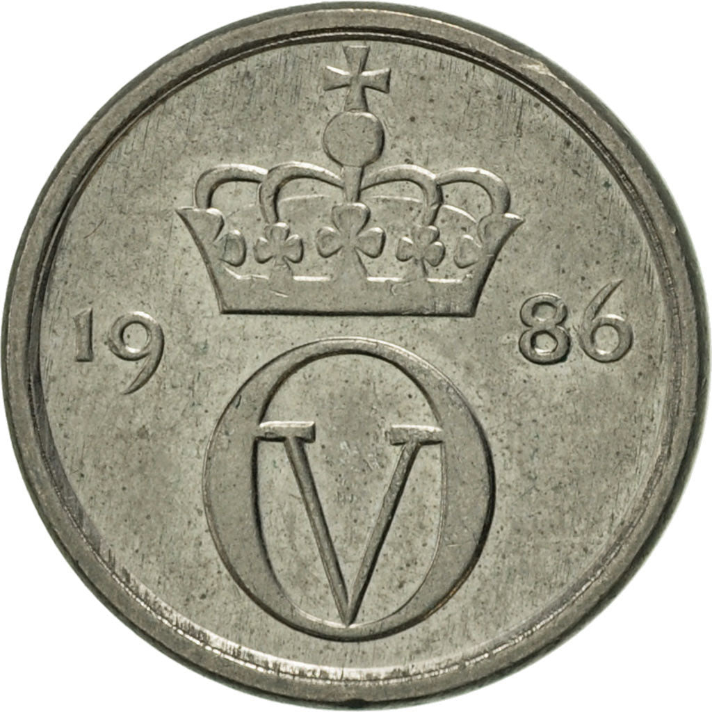 Coin, Norway, Olav V, 10 Öre, 1986, AU(50-53), Copper-nickel, KM:416
