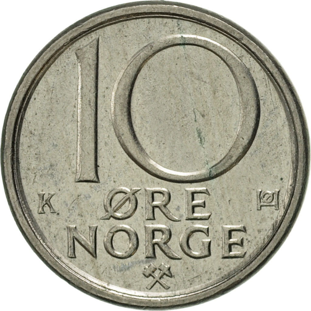 Coin, Norway, Olav V, 10 Öre, 1986, AU(50-53), Copper-nickel, KM:416
