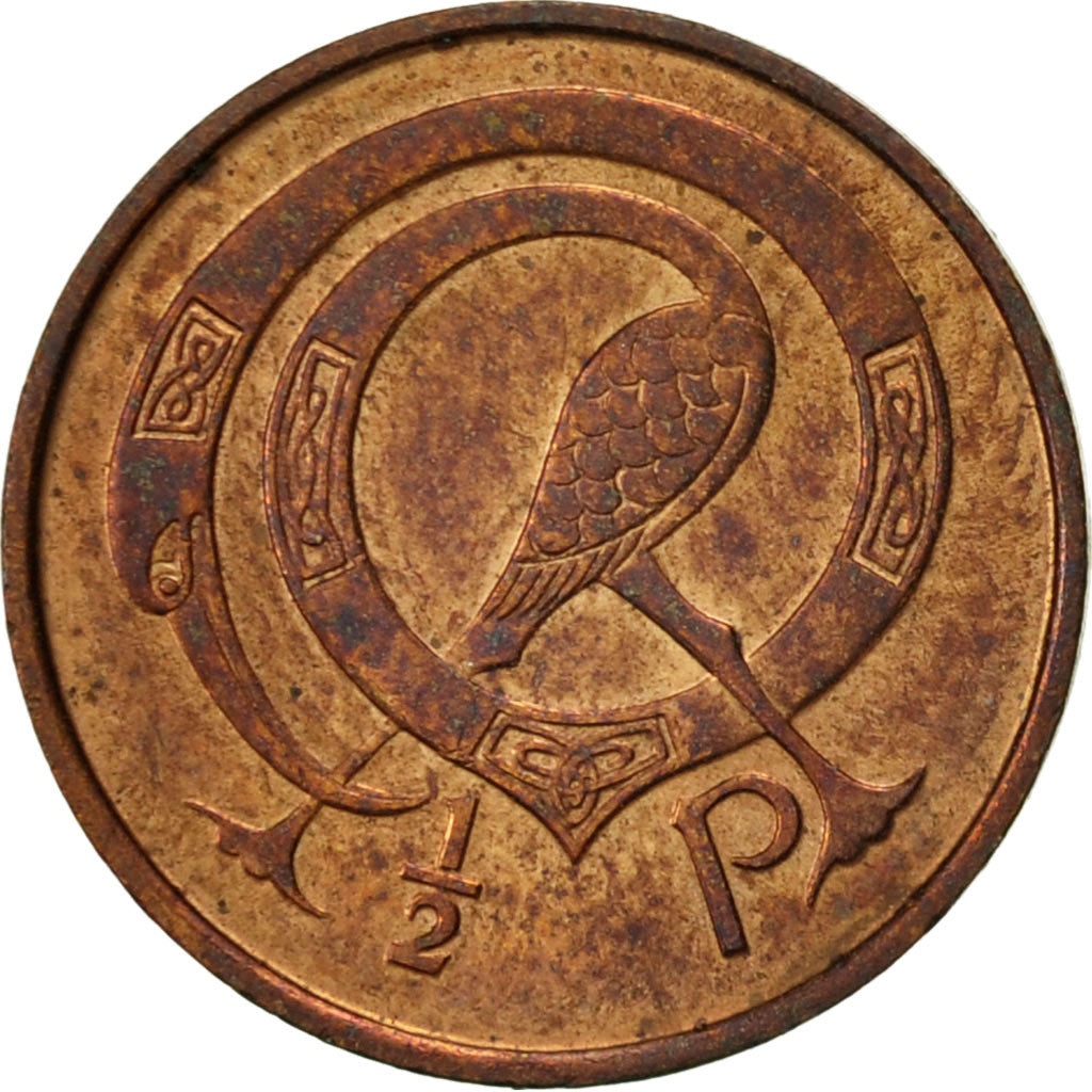Coin, IRELAND REPUBLIC, 1/2 Penny, 1975, EF(40-45), Bronze, KM:19
