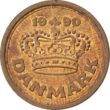 Coin, Denmark, Margrethe II, 25 Öre, 1990, MS(63), Bronze, KM:868.1
