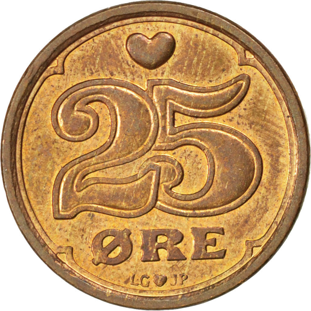Coin, Denmark, Margrethe II, 25 Öre, 1990, MS(63), Bronze, KM:868.1