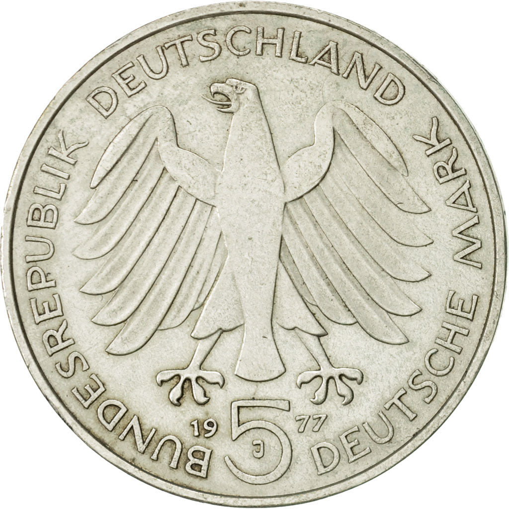 Munten, Federale Duitse Republiek, 5 Mark, 1977, Hamburg, Germany, ZF+, Zilver