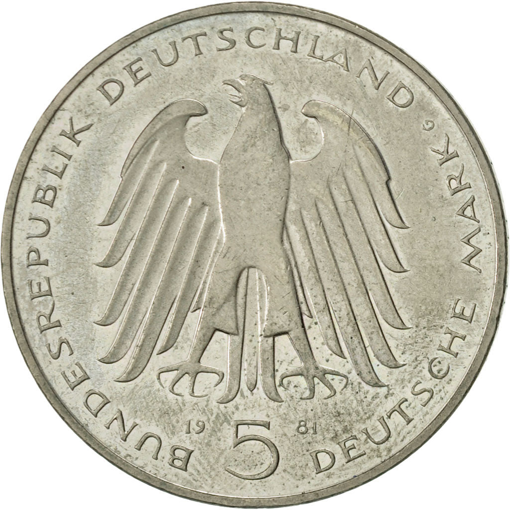 Coin, GERMANY - FEDERAL REPUBLIC, 5 Mark, 1981, Karlsruhe, Germany, AU(55-58)