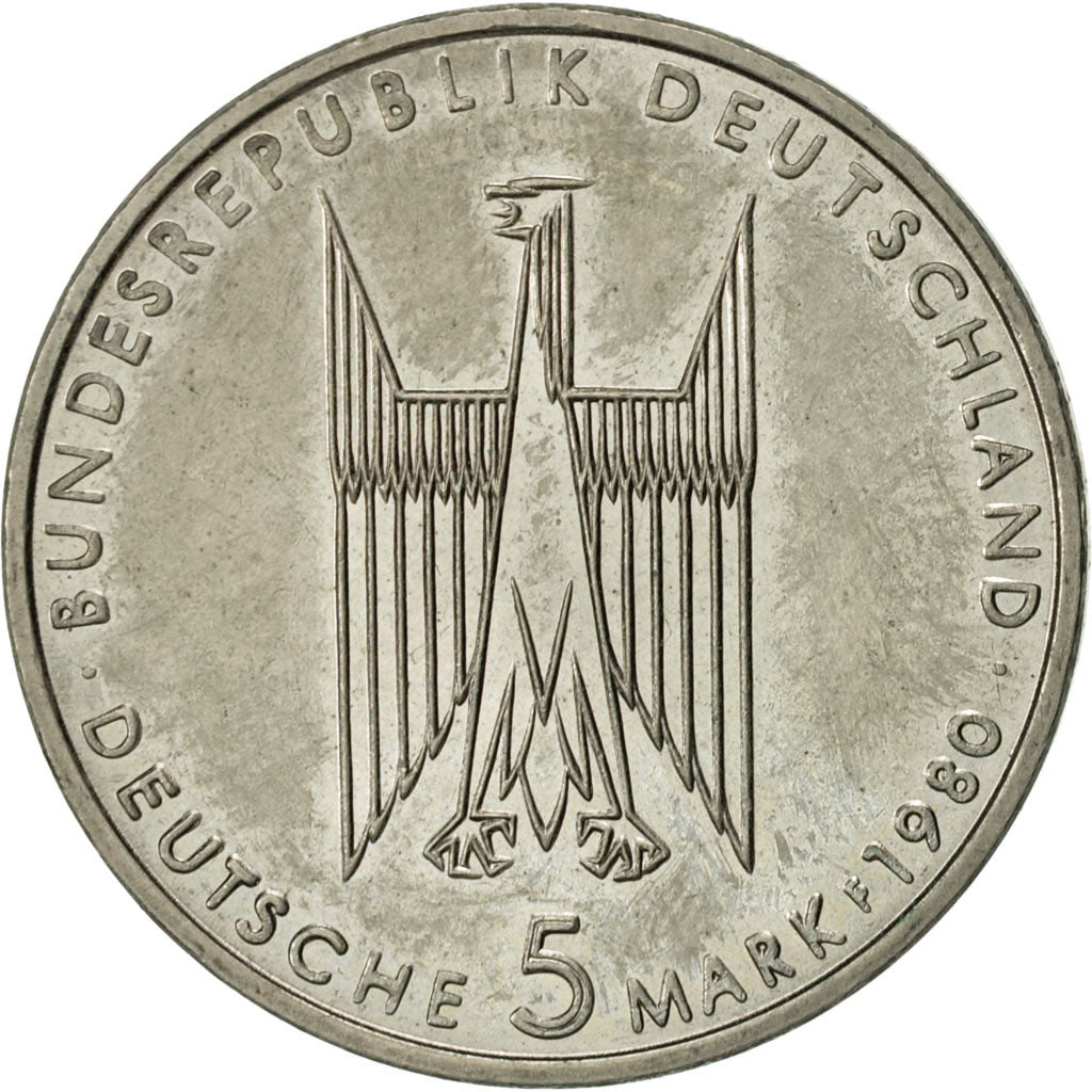 Moneda, ALEMANIA - REPÚBLICA FEDERAL, 5 Mark, 1980, Stuttgart, Germany, EBC