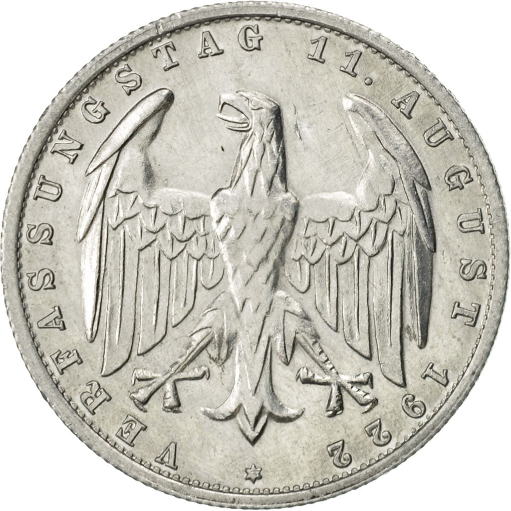 GERMANY, WEIMAR REPUBLIC, 3 Mark, 1922, Hamburg, AU(55-58), Aluminum, KM:29