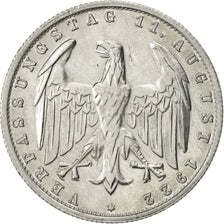 GERMANY, WEIMAR REPUBLIC, 3 Mark, 1922, Hamburg, AU(55-58), Aluminum, KM:29