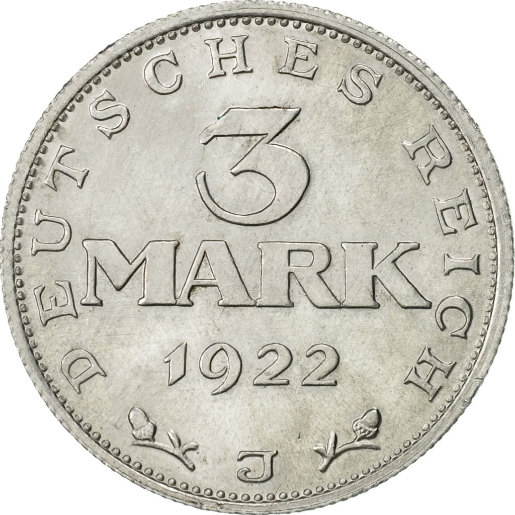 GERMANY, WEIMAR REPUBLIC, 3 Mark, 1922, Hamburg, AU(55-58), Aluminum, KM:29
