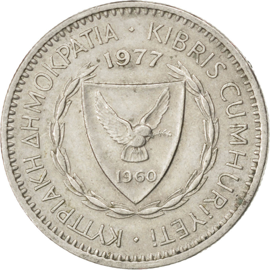 CYPRUS, 25 Mils, 1977, KM #40, EF(40-45), Copper-Nickel, 19.41, 2.83