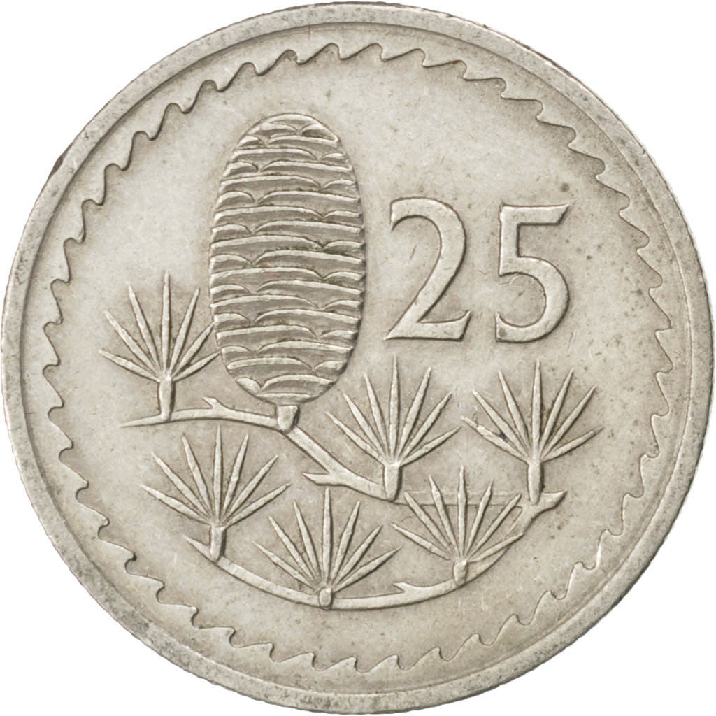 CYPRUS, 25 Mils, 1977, KM #40, EF(40-45), Copper-Nickel, 19.41, 2.83