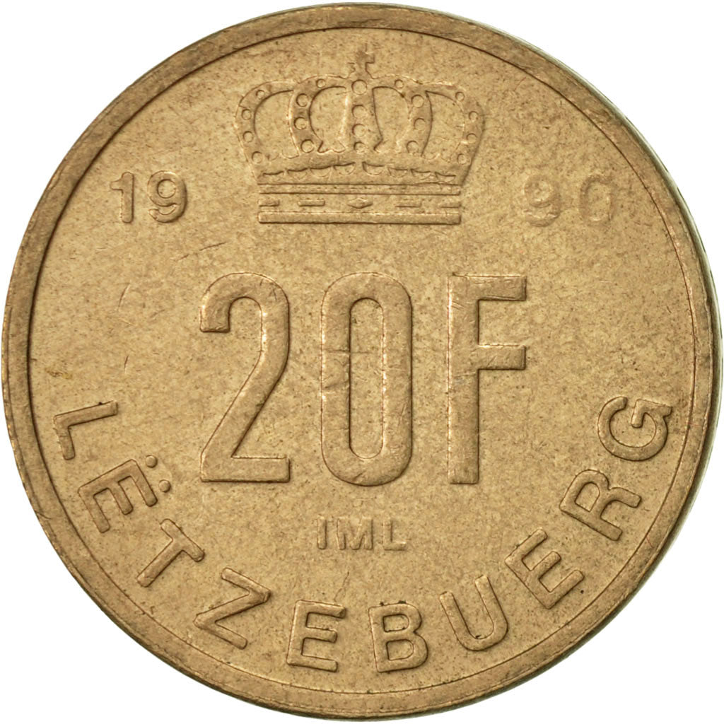 Luxembourg, Jean, 20 Francs, 1990, AU(50-53), Aluminum-Bronze, KM:67