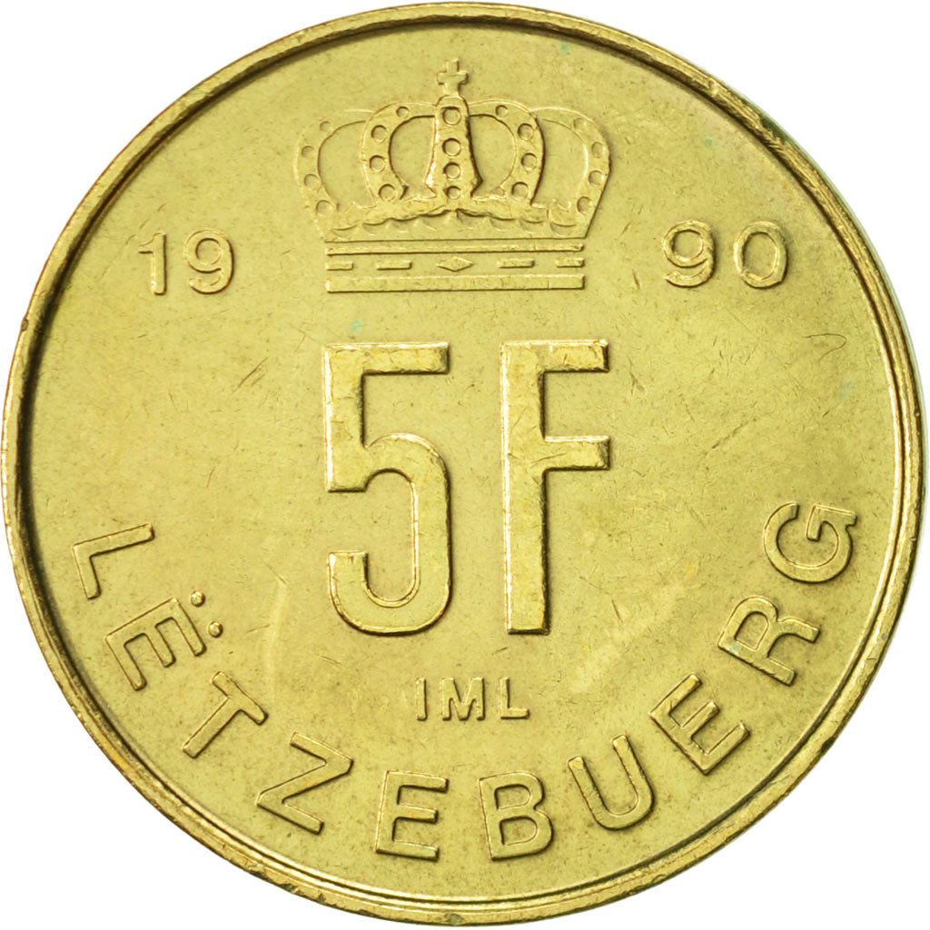 Coin, Luxembourg, Jean, 5 Francs, 1990, AU(50-53), Aluminum-Bronze, KM:65