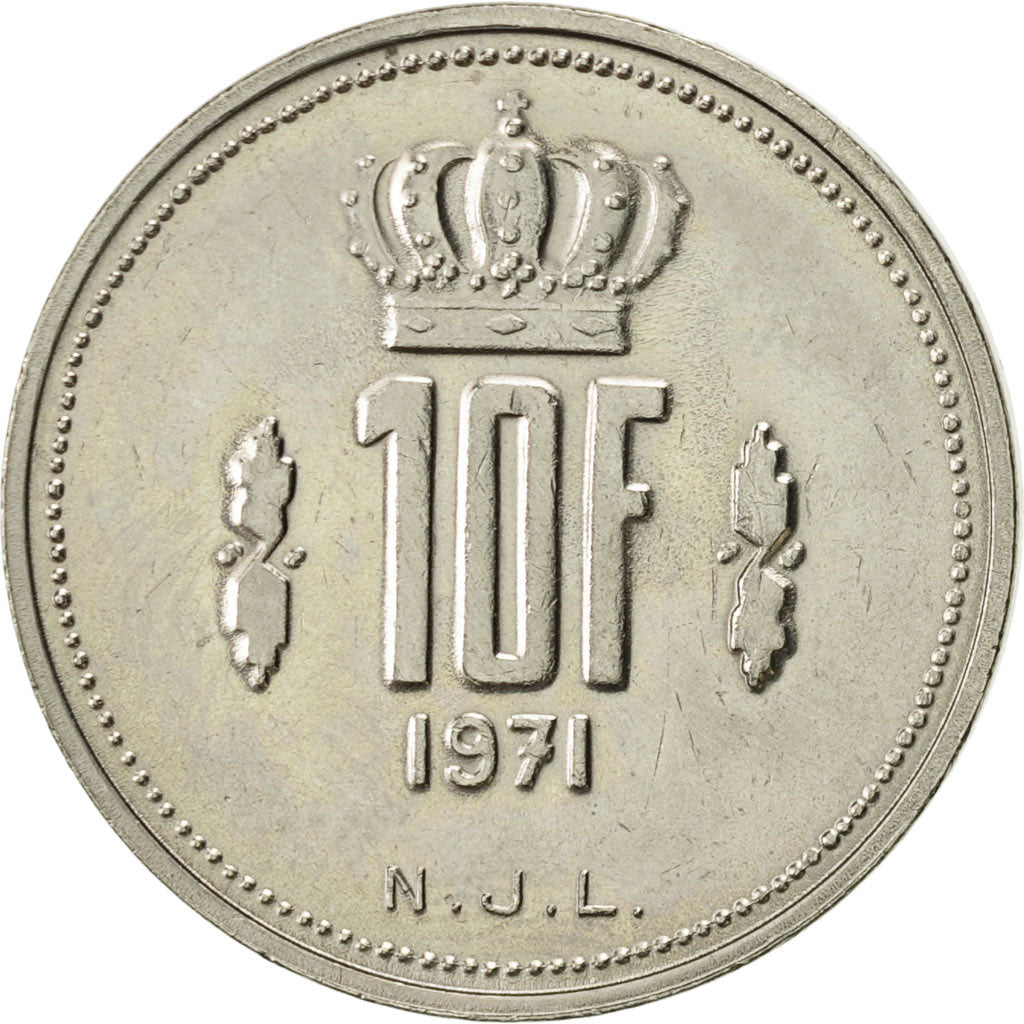 Luxembourg, Jean, 10 Francs, 1971, AU(55-58), Nickel, KM:57
